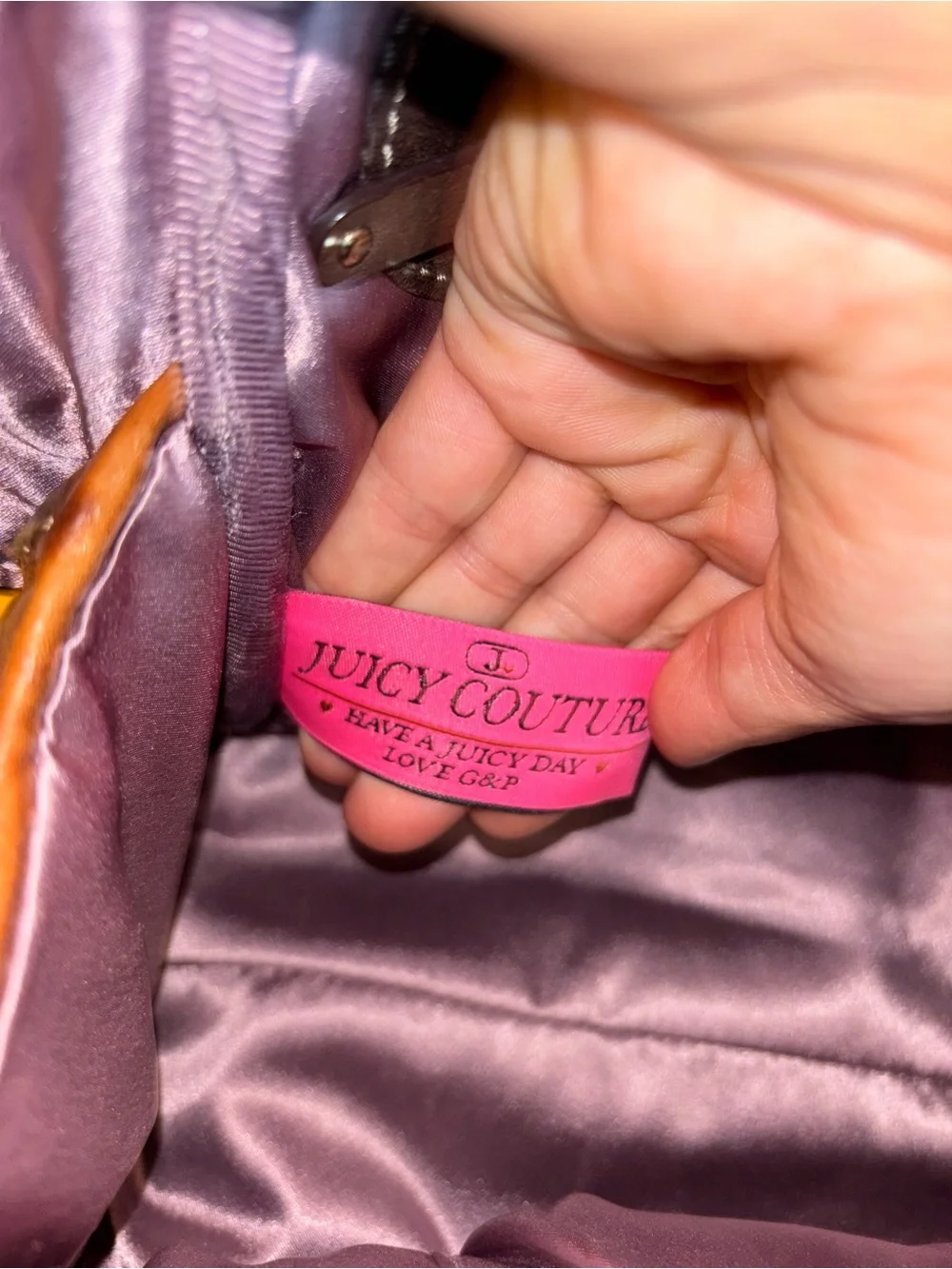 Juicy Couture Quilted Dark Brown Satchel with Tan Accents